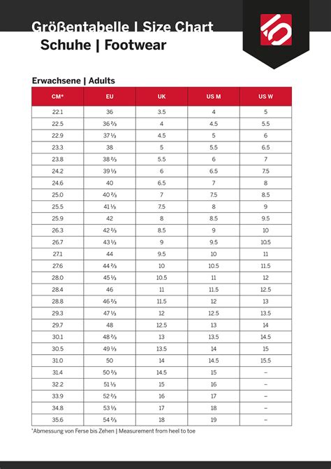 Five Ten Shoe Sizing Chart 